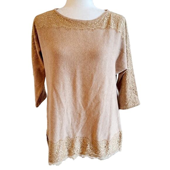 Chico's 3/4 Sleeve Lace Sweater - Picture 1 of 9